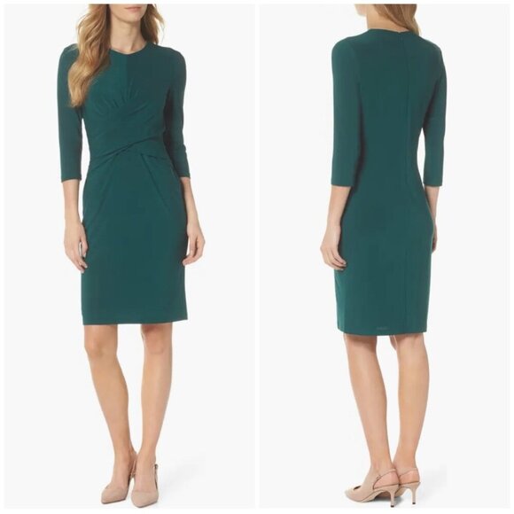 NWT Eliza J Faux Wrap Ruched Jersey Sheath Midi Dress $118 Womens 6 - Picture 2 of 12